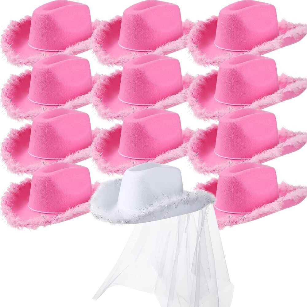 6785 12 Pcs Women Cowgirl Cowboy Hats Bachelorette For Bridal